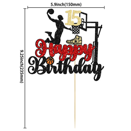 Basketball Happy 15th Birthday Cake Topper