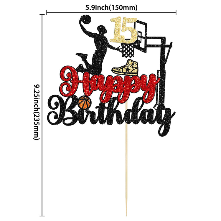 Basketball Happy 15th Birthday Cake Topper