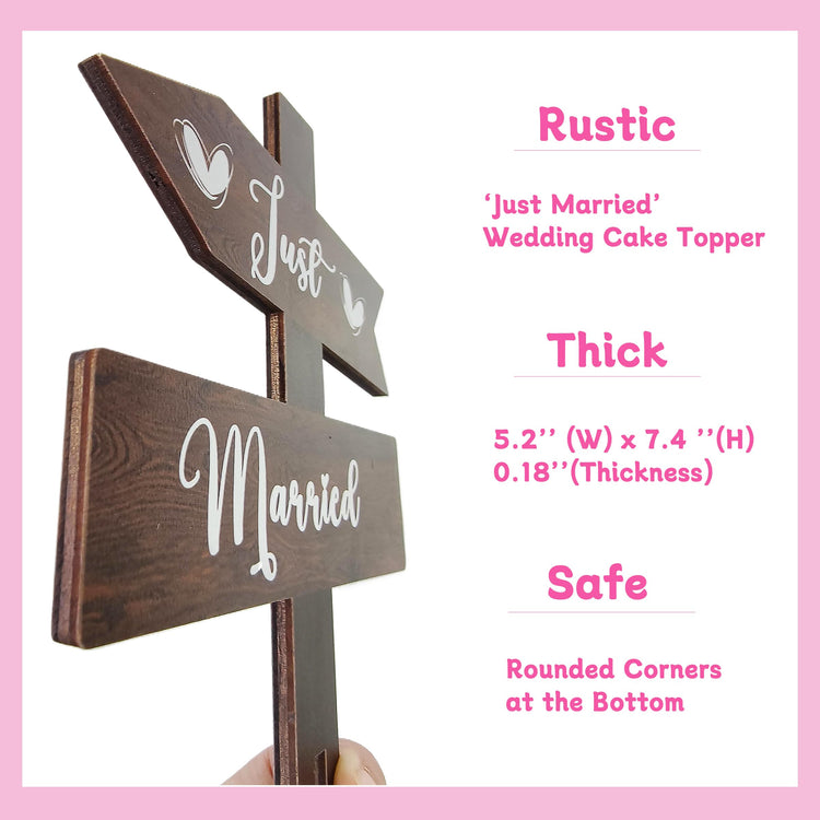 Just Married Cake Topper Rustic Wedding Cake Topper Double