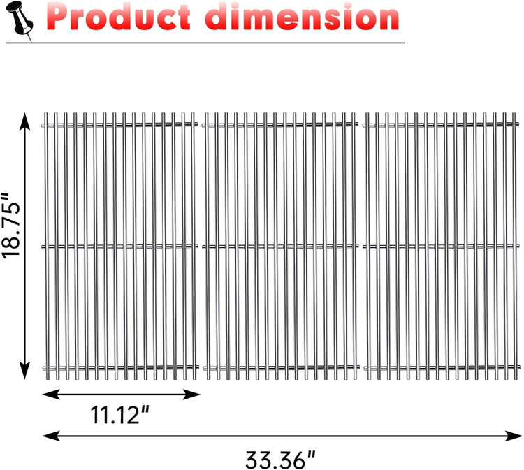 Grill Grates Parts for Weber Genesis Grill 66089, 66097, Weber Genesis II E-410, S-410, E/S-415, E/S-435, LX E/S-440, 18” Stainless Steel Grids BBQ Gas Grill Replacement Parts