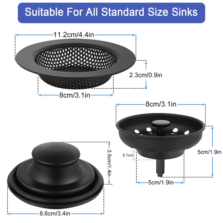 Kitchen Sink Drain Strainer 3 Pack Stainless Steel Sink Stopper (3 Count)