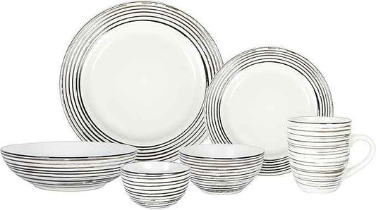 48 Piece Dinnerware Set, Ceramic Plates and Bowls Sets for 8, Microwave and Dishwasher Safe, Handcrafted Tree Bark Series Dish Set, White Birch