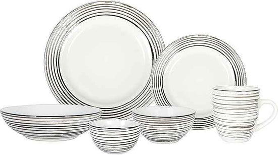48 Piece Dinnerware Set, Ceramic Plates and Bowls Sets for 8, Microwave and Dishwasher Safe, Handcrafted Tree Bark Series Dish Set, White Birch