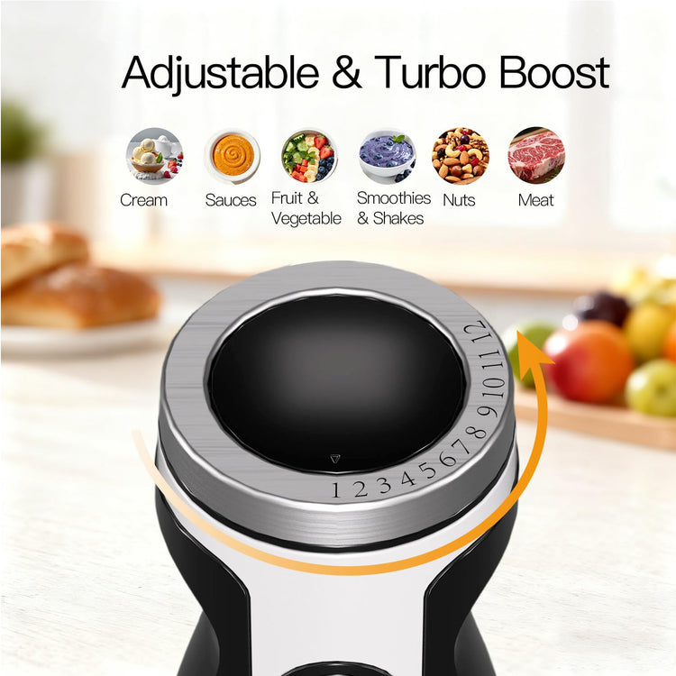 5-in-1 Hand Blender, Powerful Immersion Stick Blender with Titanium Reinforced Blades, 12-Speed Control, Includes Chopper, Beaker, Whisk & Frother for Smoothies & Baby Food