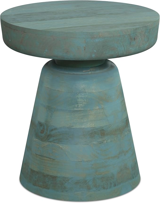 SIMPLIHOME Robbie Accent Table - 16 inch Wide Solid Mango Wood End Table in Teal Wash, Boho Contemporary Rustic Side Table for Living Room or Bedroom with Multipurpose Function, Assembled