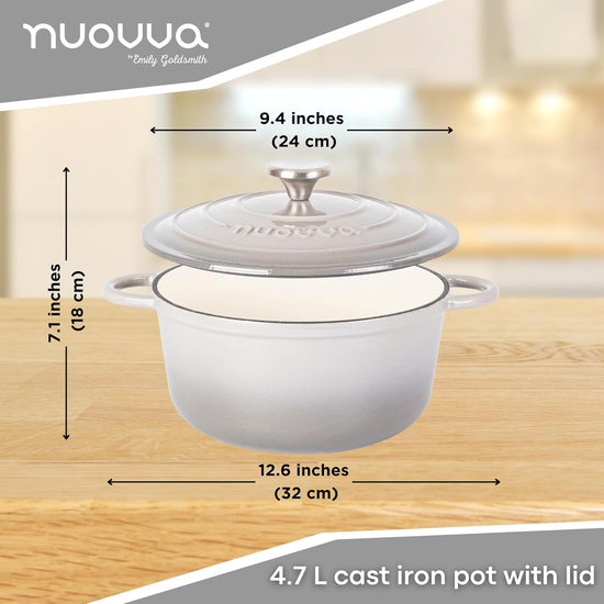 Cast Iron Pot with Lid – Non-Stick Ovenproof Enamelled Casserole Pot, Oven Safe up to 500° F – Sturdy Dutch Oven Cookware – Grey, 5-Quart, 24cm – by Nuovva - Nestoria