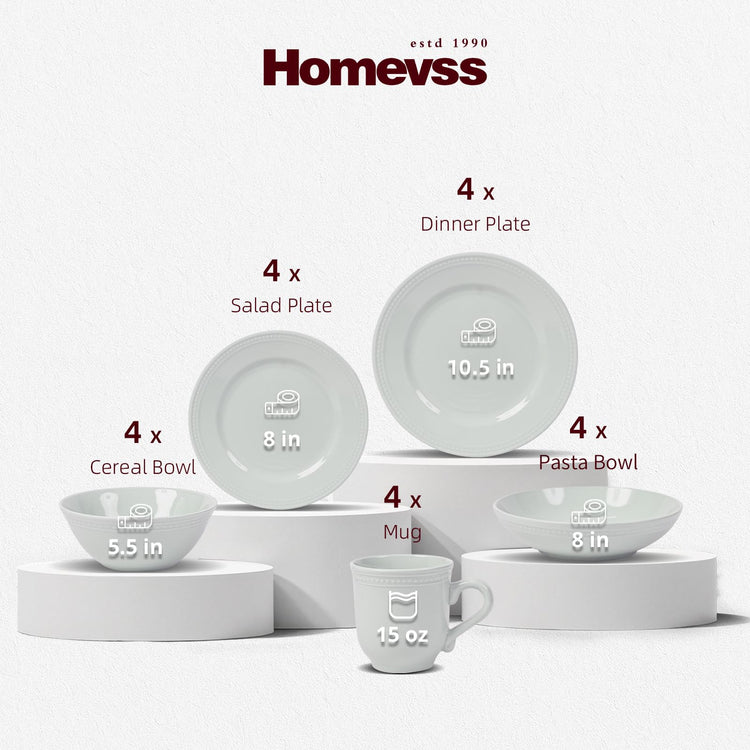 HomeVSS 20 Piece Pearl Dots Stoneware Dinnerware Set