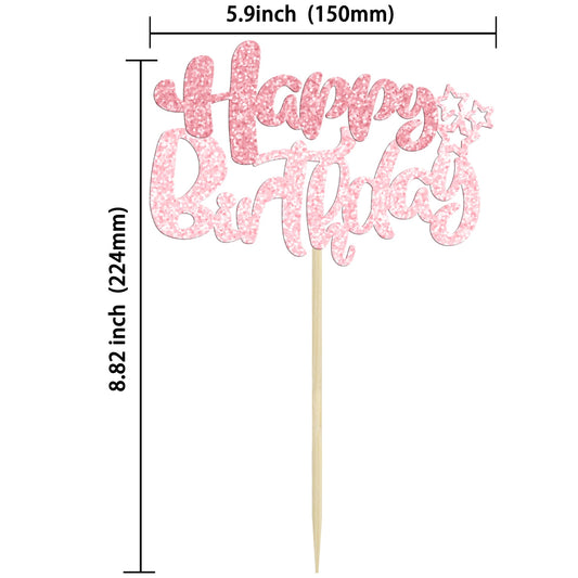 24Pcs Pink Light Pink Happy Birthday Cupcake Toppers for Baby Shower (24 Count)