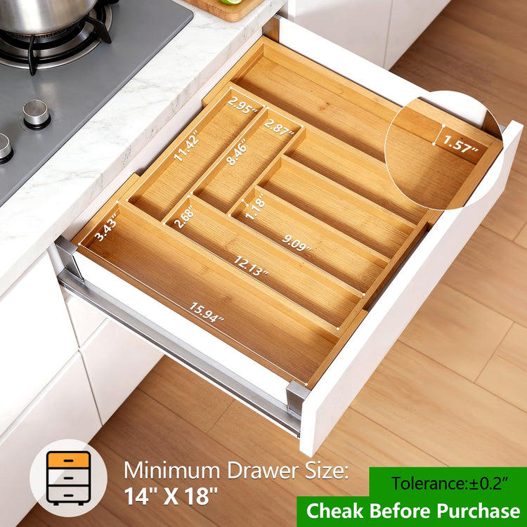 Bamboo Expandable Silverware Drawer Organizer