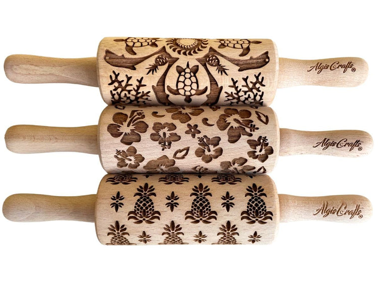 HAWAII 3 KID Rolling Pin SET. Wooden Laser Cut Mini Rolling Pins for cookies