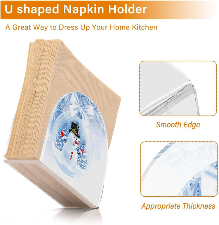 Snowman Winter Snowflake Christmas Napkin Holder for Table Paper Napkins Holder Acrylic Tissue Dispenser Kitchen Dining Room Bathroom Party Car Decor
