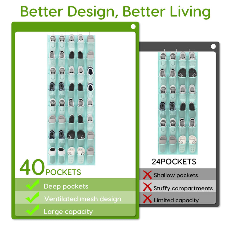Over the Door Shoe Organizer with 40 Large Breathable Mesh Pockets