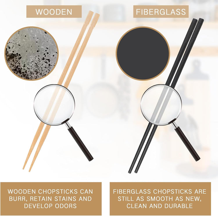 Dandat 48 Pairs Fiberglass Reusable Chopsticks 9.5" Dishwasher Safe Black Cherry Chopsticks for Chinese Style Japanese Food Cooking Supplies