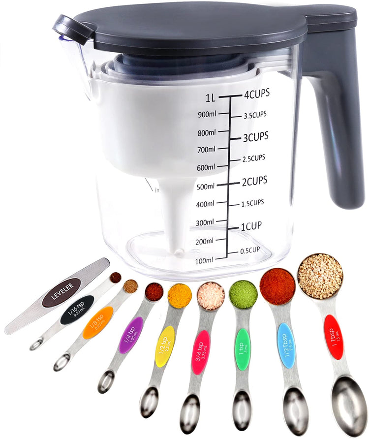 19 Piece Magnetic Measuring Cups and Spoons Set with Lid