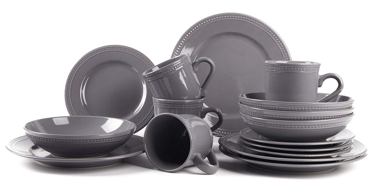 HomeVSS 16 Piece Pearl Dots Stoneware Dinnerware Set