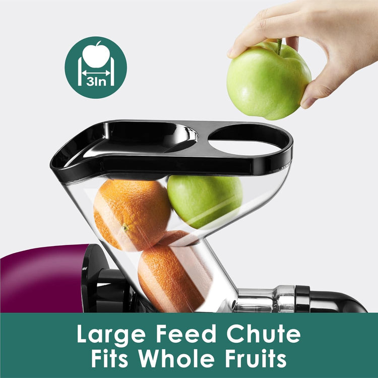 Cold Press Juicer, Masticating Slow Juicer, High Juice Yield Juicer Machines for Fruit & Vegetable, Nutrient and Vitamin Dense,BPA-Free, Easy to Clean(Purple)