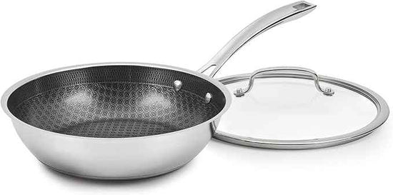 Cuisinart FusionPlus Hybrid Nonstick Stainless Steel Cookware, 10.25-Inch Deep Fry Pan Skillet with Cover, PFAS-Free PURELYSEAR Ceramic Technology, Scratch Proof, Cool Grip Handles, Dishwasher Safe