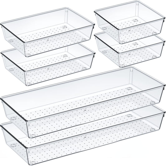 6 Pcs Large Size Clear Drawer Organizer Set (6 Count)