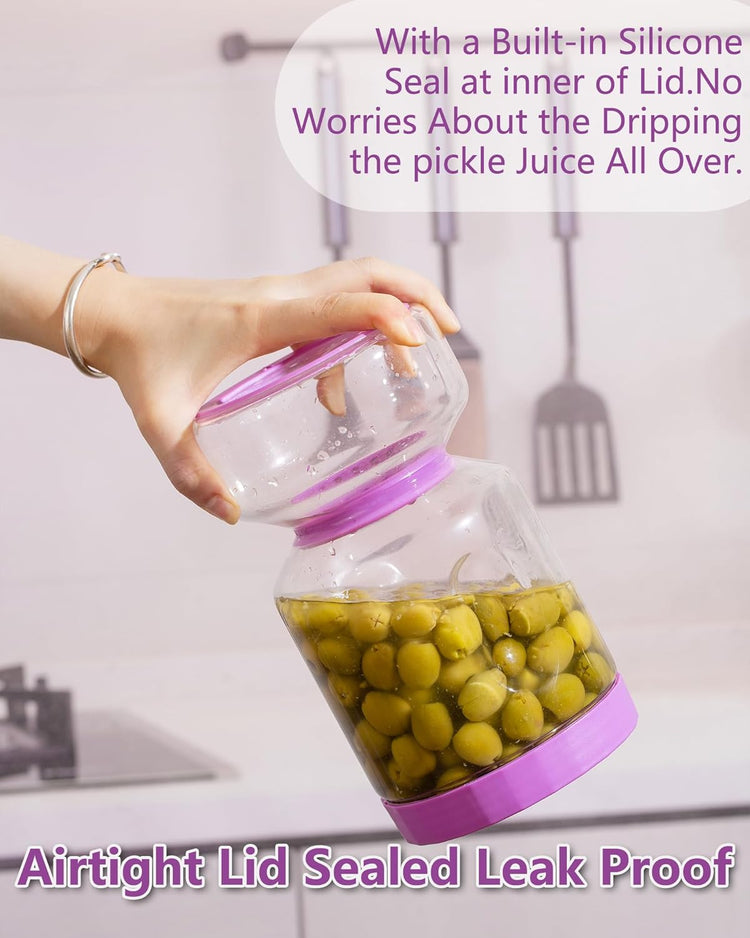 ZENS Pickle and Olive Hourglass Jar with Strainer Flip for Pickle Juice Separator from Wet and Dry, Leak-proof Airtight Container Pickling Jars for Dill Sliced Storage, Gifts for Mom