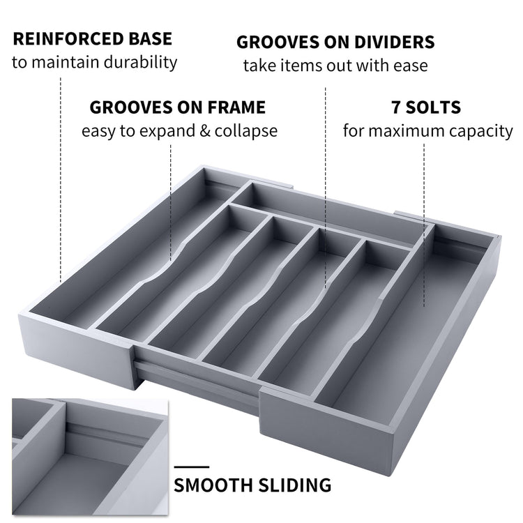 Expandable Bamboo Kitchen Drawer Organizer for Cutlery and Utensils