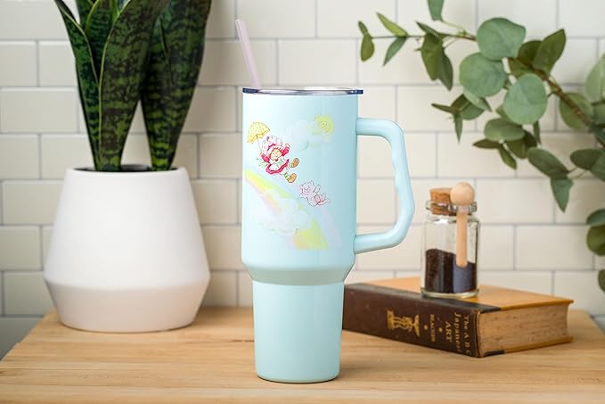 Silver Buffalo Strawberry Shortcake and Custard Double Walled Stainless Steel Tumbler with Handle, Fits in Standard Cup Holder, 40 Ounces