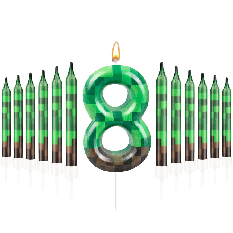 13 Pcs Dynamite Candles 12 TNT Themed Birthday Cake Candles and Number 8 Candle Cake Topper for Pixel Theme Birthday Party Anniversary Party Dynamite Theme Party Video Game Party Supplies (13 Count)