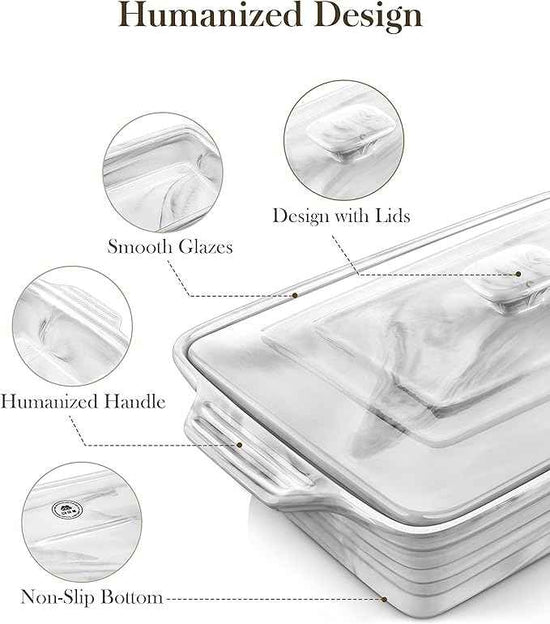 MALACASA Large Casserole Dish with Lid, 4.4 Quart Ceramic Baking Dish for Oven, 13 x 9 Lasagna Pan Deep with Lid, Microwave, Dishwasher Safe, Series BAKE-GREY
