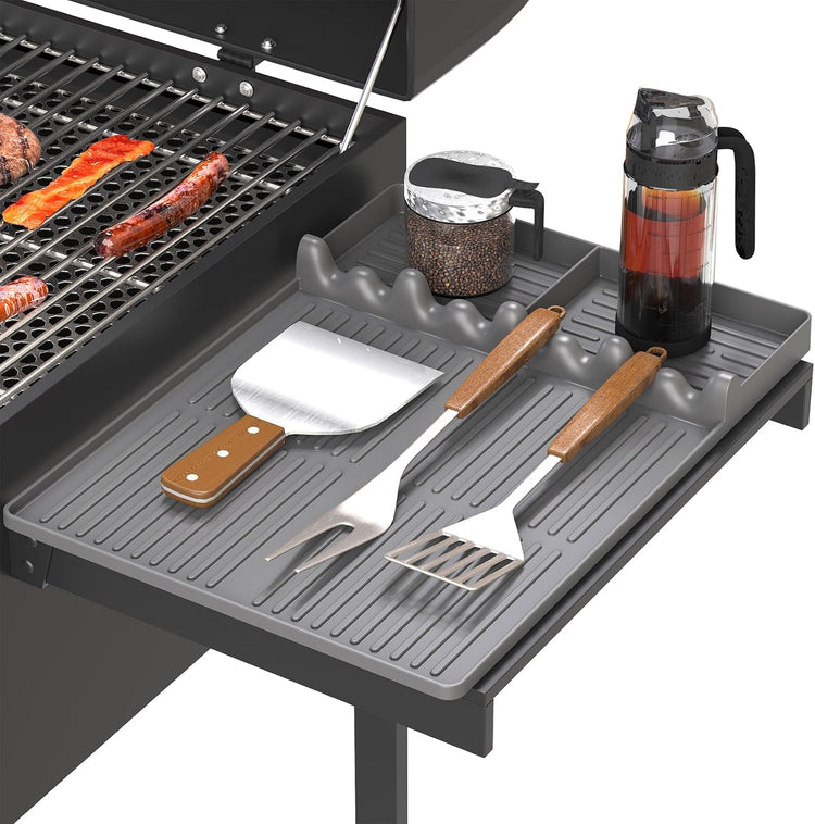 Griddle Mat Compatible with Blackstone, Silicone Grill Tools with Drip Pad, Spatula Mat for Outdoor Grill, Side Shelf Pad (Grey)
