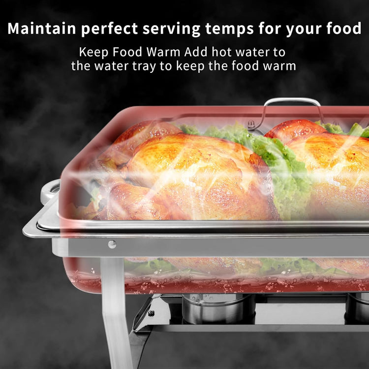 8 Qt 8 Pack Full Size Stainless Steel Chafing Dishes Buffet Set, Silver Rectangular Catering Chafer Warmer Set with Trays Pan Lid Folding Frame Stand for Kitchen Party Banquet Dining