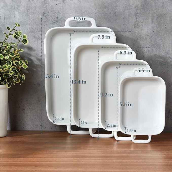 ONEMORE Casserole Dishes for Oven,9.5"x15.4" Baking Dishes Set of 4,Ceramic Bakeware Sets with Handles for Cooking, Baking,Serving, Wedding and Gifting, Baking Pan White , Microwave & Dishwasher Safe(7.5"/11.2"/13.4"/15.4")
