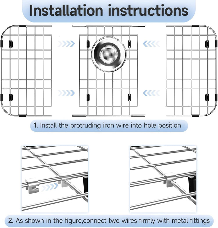 27.5’’ x 13.5’’ Stainless Steel Sink Protector, Sink Protectors for Kitchen Sink, Sink Grid, Sink Grate for Bottom with Rear Drain, Metal Sink Rack for Bottom of Sink with Corner Radius