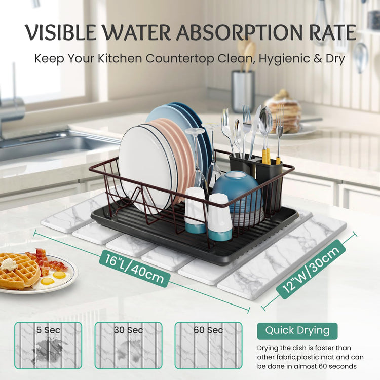 Stone Dish Drying Mat Collapsible Diatomaceous Earth Absorbent Mat Quick Dish Drying Pad Dish Rack Pad Match Any Counter to Multiple Usage for Kitchen