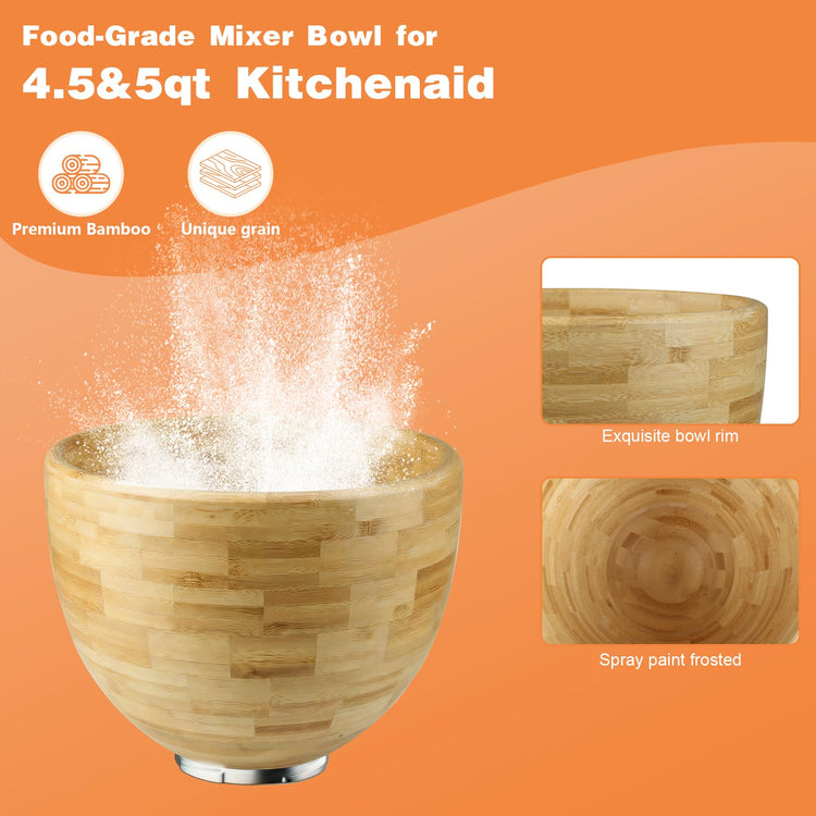 5 Qt Solid Wood Mixing Bowl Compatible with KitchenAid Tilt