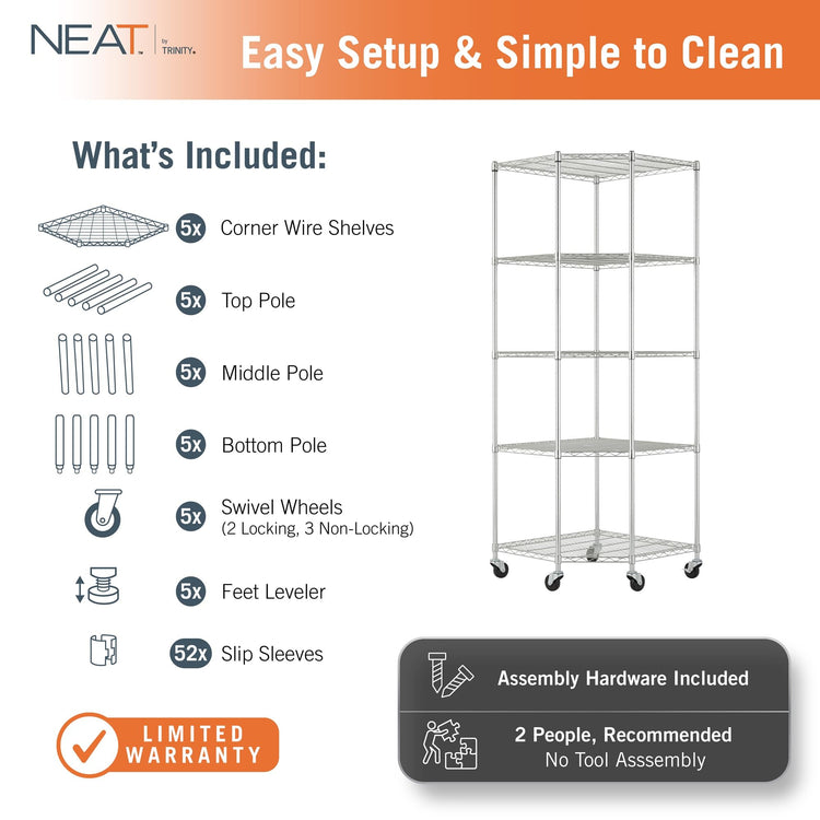 5 Tier Adjustable Wire Shelving with Wheels