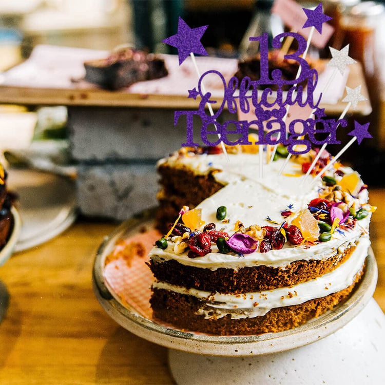 Purple Silver 13th Birthday Cake Topper with Glittery Stars (7 Count)