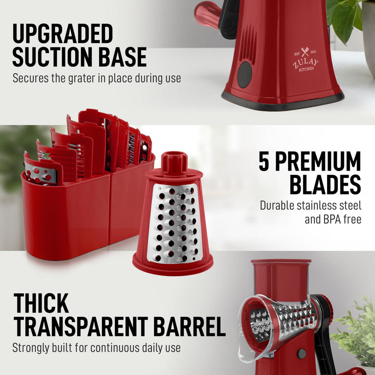 Rotary Cheese Grater 5 Blade Cheese Shredder