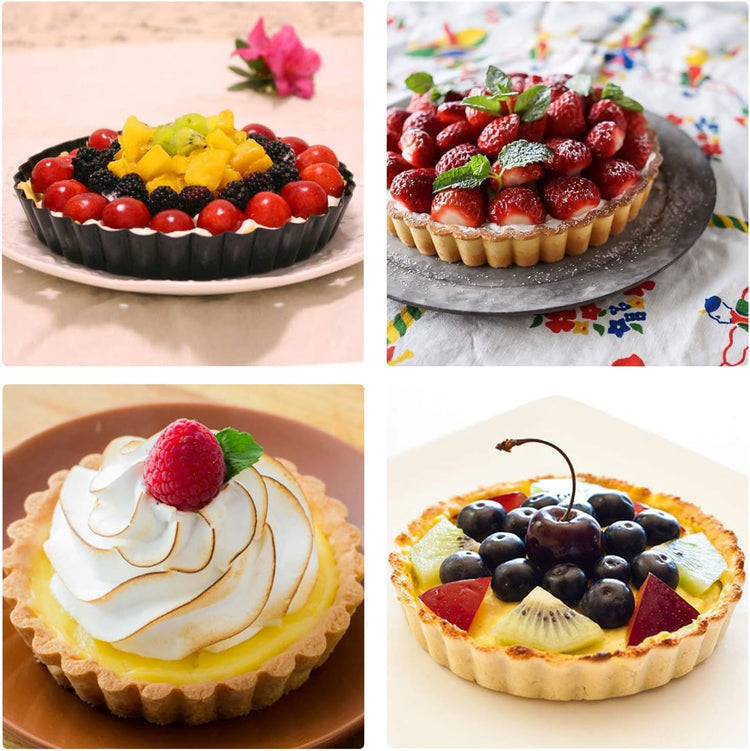 Beasea 6 Inch Tart Pan, 4pcs Small Pie Pans Removable Bottom Mini Tart Pans Non Stick Pie Pan, Loose Bottom Fluted Tart Pan Round Instant Pot Quiche Pan for Oven Baking