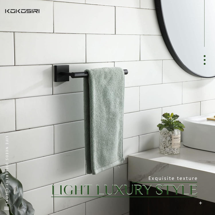 KOKOSIRI Towel Bar Matte Black Bathroom Hardware Hand Towel Rails, Suitable for Wall Mounted Towel Holder Screw in 2 Pack, Stainless Steel B3008BK-P2