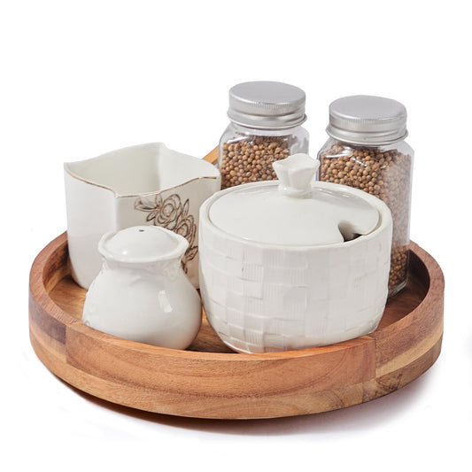 9" Acacia Wood Lazy Susan Organizer for Cabinet