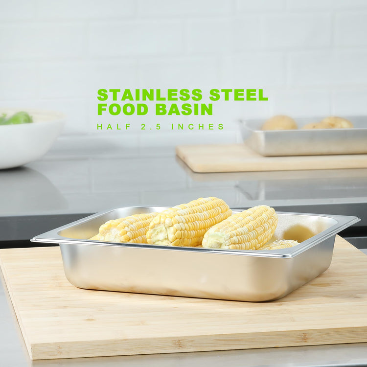 6-Pack 1/2 Size Stainless Steel Catering Pan, 2.5 Inch Deep Hotel Pan for Restaurant, Buffet, Party Supplies (6 Count)