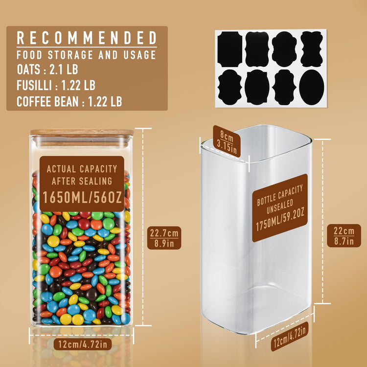 56oz Rectangle Airtight Glass Storage Containers with Bamboo Lids (3 Count)