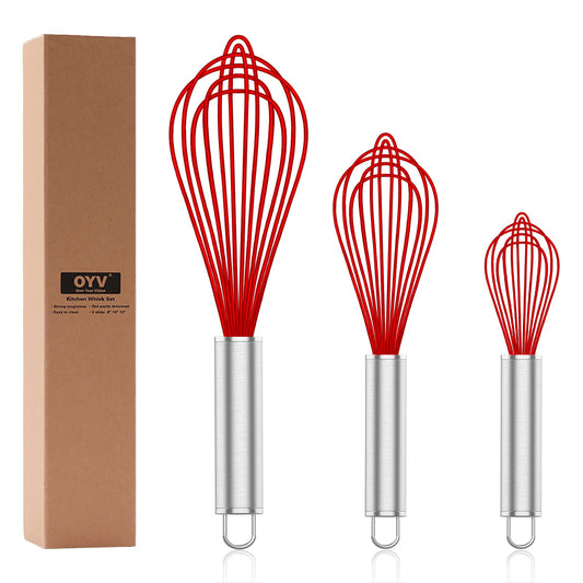 Red Silicone Whisk Set of 3