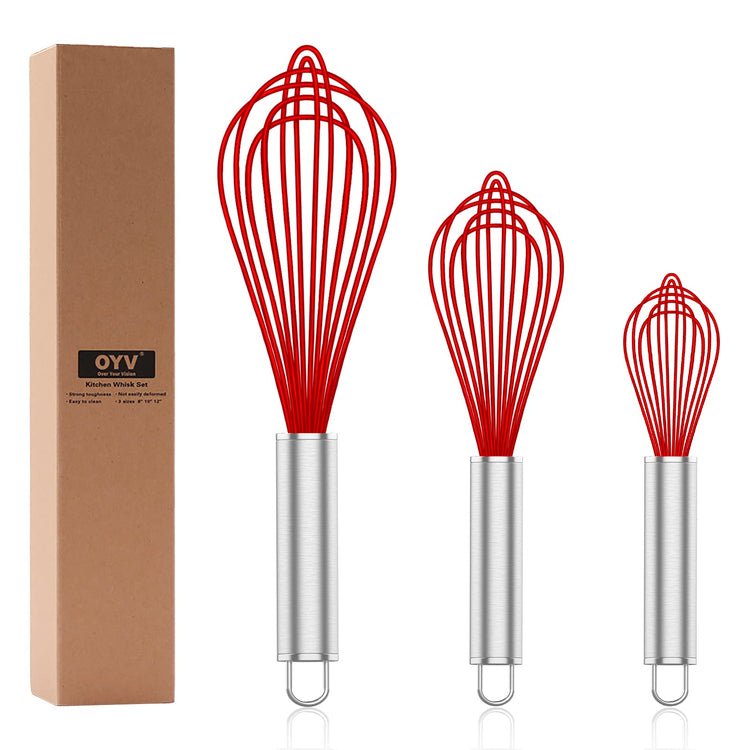 Red Silicone Whisk Set of 3
