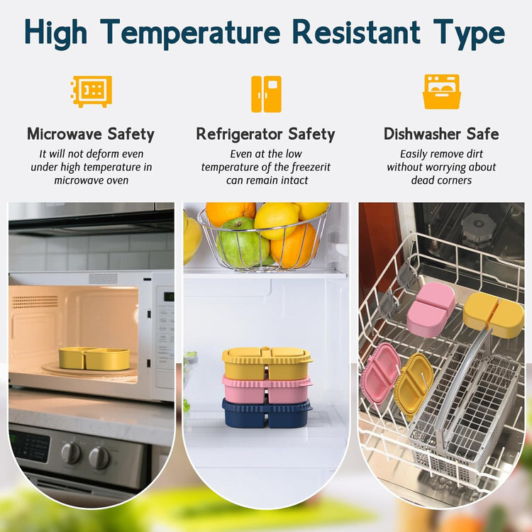 6 Pack Reusable Silicone Snack Containers with Lids, Mini Containers 2 Compartments, Portable Silicone Food Storage Box for Picnic, School, Office (6)