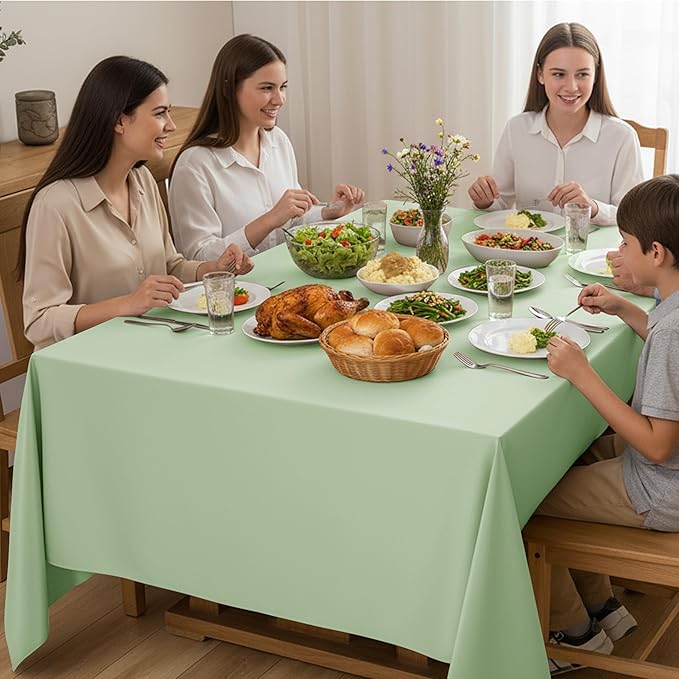 10-Pack Sage Green Tablecloths for Rectangle Tables, 60 x 84 Inches, Stain-Resistant Polyester Fabric for 4 Foot Tables - Washable Table Covers for Weddings, Birthday Parties, Events