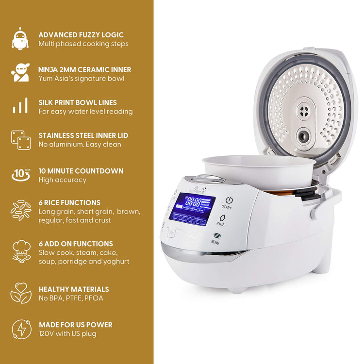 Sakura Rice Cooker with Ceramic Bowl and Advanced Fuzzy Logic