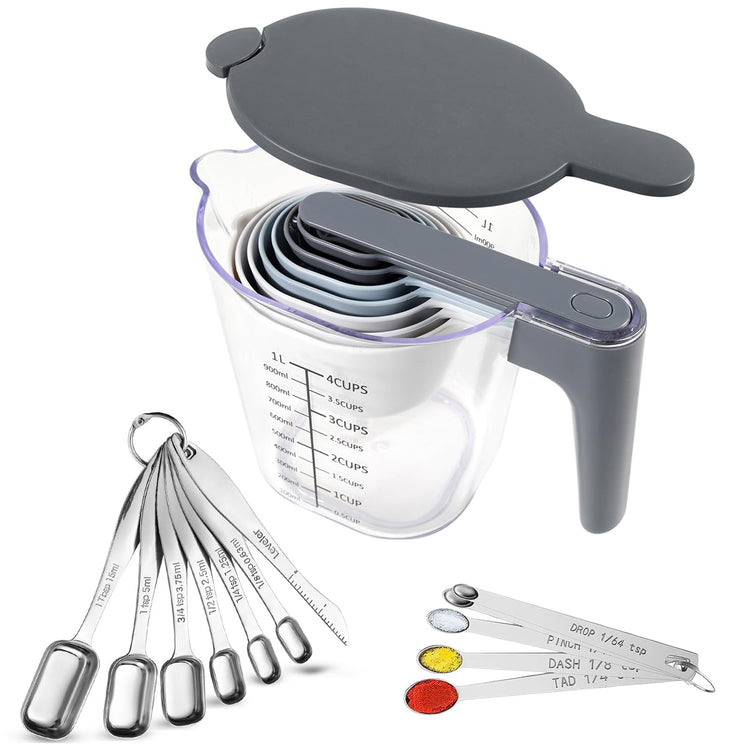 22 Pc Stackable Measuring Cups and Spoons Set with Lid (22 Count)