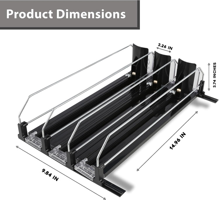 Upgraded Drink Organizer for Fridge – Adjustable Width Soda Can Organizer with Automatic Glide, Space-Saving Refrigerator Can Dispenser Holds Up to 25 Cans – Drink Holder for Fridge (3 Rows, Black)