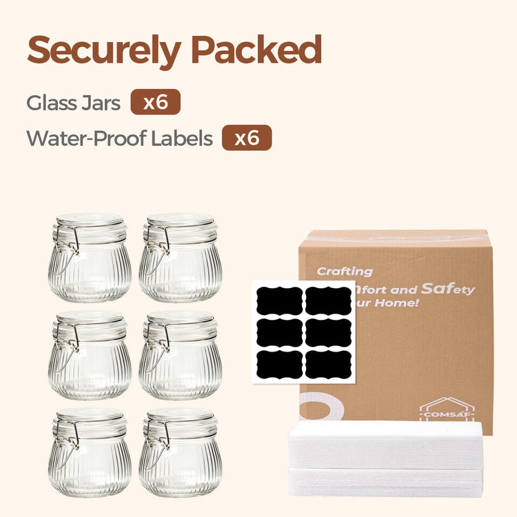 Small Ribbed Glass Jars with Airtight Lids 17 oz 6 Pack Wide Mouth (6 Count)