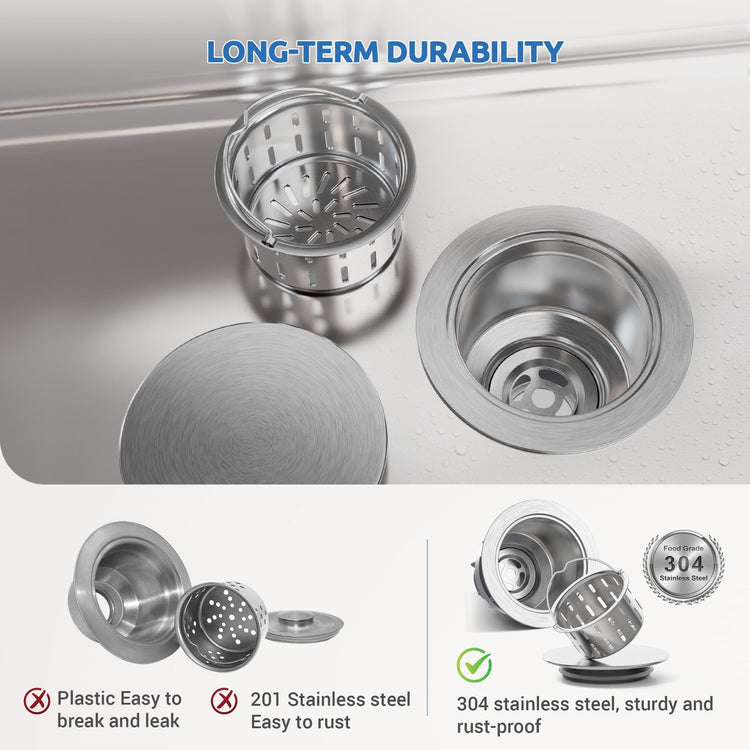 Kitchen Sink Drain Assembly with Removable Deep Basket Strainer